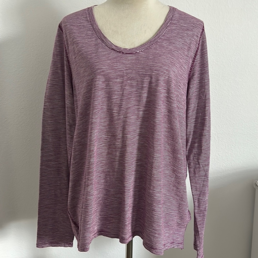 GAP Long Sleeve Cranberry Plum & White Stripped Shirt